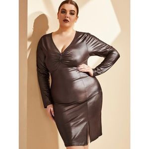 Chocolate Brown Faux Leather Bodycon Dress NWT